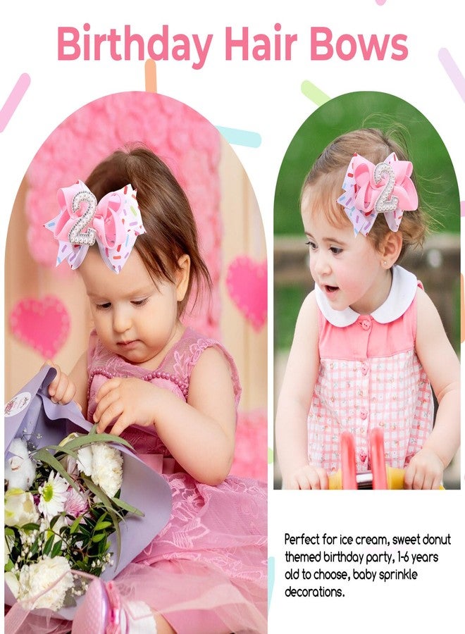 ربطتان للشعر لحفلة عيد ميلاد الطفلة الثانية - ربطة شعر وردية اللون بتصميم حلو مستوحى من حفلة الآيس كريم، مناسبة للأطفال من عمر سنة إلى 6 سنوات، مع ملابس وزينة. - Image 3